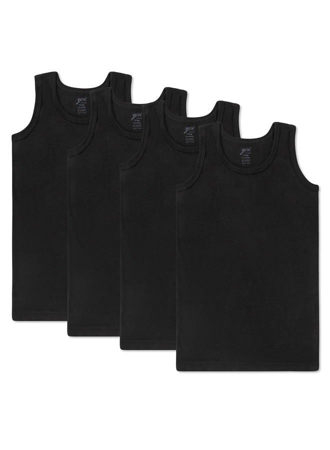 Brix Boys Undershirt Tank Top - Tagless 100% Cotton Super Soft 4 Pack Novelty. (Black 4 Pack, 9-10 Years) - Image 1
