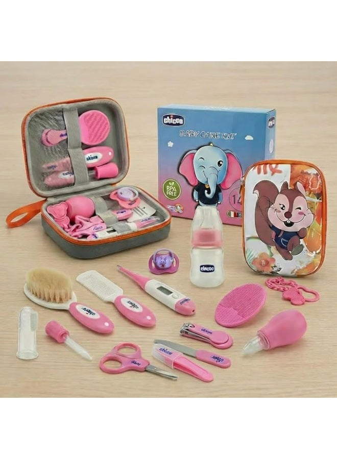 شنطة طقم العناية بالطفل شيكو 14 قطعة | مجموعة متكاملة للنظافة والصحة مع ترمومتر ديجيتال وشفاط أنف وشنطة تنظيم