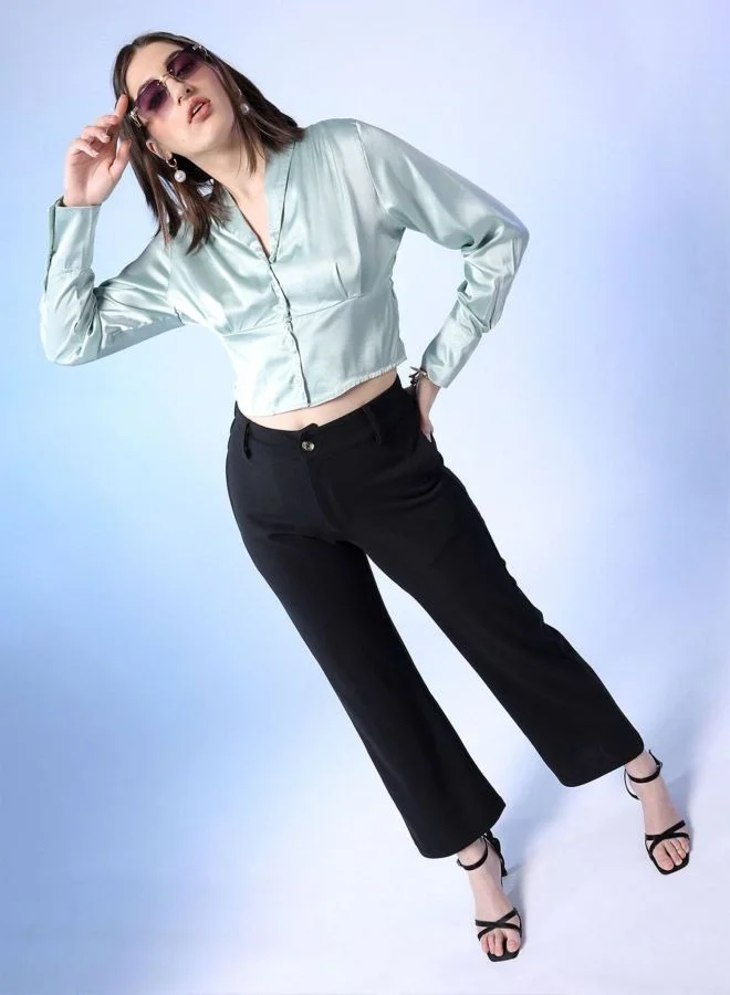 Freehand  Women Regular Fit Solid Shirt Collar Long Sleeve Top  | Best Price UAE
