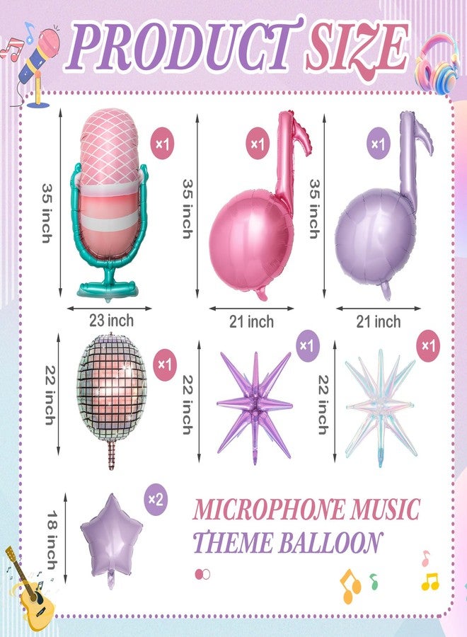 Chicmount 8pcs Kpop Birthday Decorations Music Note Balloons huge Iridescent Disco Ball Microphone 22 Inch Explosion Star Balloon for K-pop Party Favors Singer Fans Party Concert Supplies - Image 2