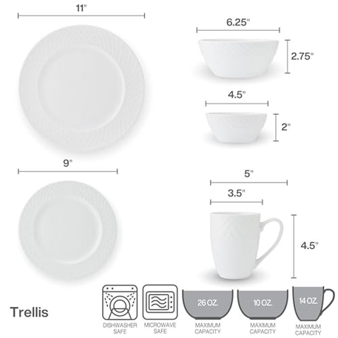 Mikasa Trellis Bone China Lightweight Chip Resistant 40 Piece Dinnerware Set, Service For 8 - Image 3