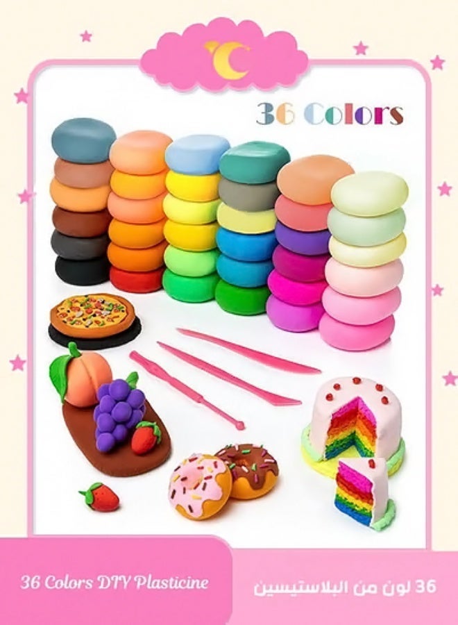Wish 36 Colors DIY Plasticine, Air Dry Clay, Super Light Modeling Clay for Kids Creative DIY Crafts, Non Toxic Educational Clay Toys Set with Tools, Art Gift for Boys and Girls Age 4+ - Image 1