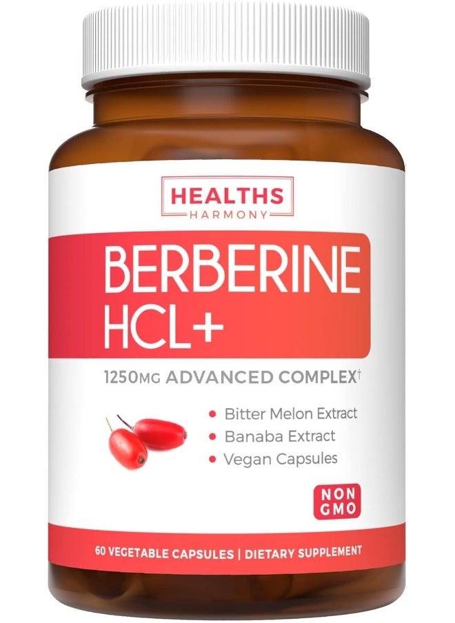 Healths Harmony Berberine HCL + 1250mg advanced complex bitter melon extract, Banaba Extract - 60 capsules  - Image 1