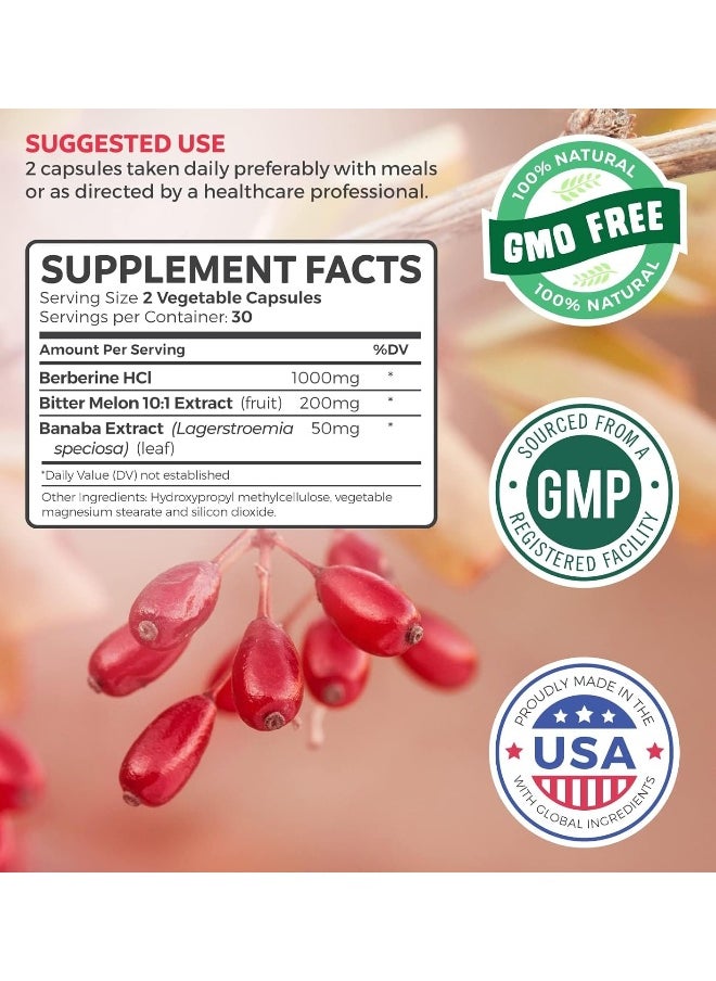 Healths Harmony Berberine HCL + 1250mg advanced complex bitter melon extract, Banaba Extract - 60 capsules  - Image 4