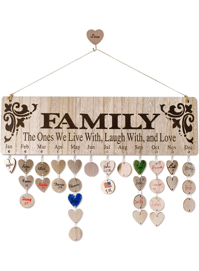 YuQi Gifts for Mom Grandma from Daughter, Unique Wooden Family Birthday Reminder Tracker Calendar Board Wall Hanging with 100 Tags, Best Gift Ideas for Christmas Birthday Mother's Day - Image 1