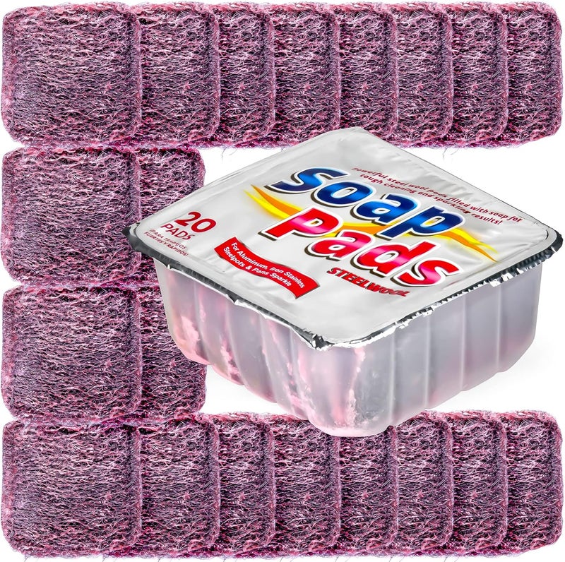 SteadMax 20 Pack Steel Wool Soap Pads PreSoaped Metal Scouring Pads for Easy Cleaning of Dishes Pans Ovens and Pots - Image 1