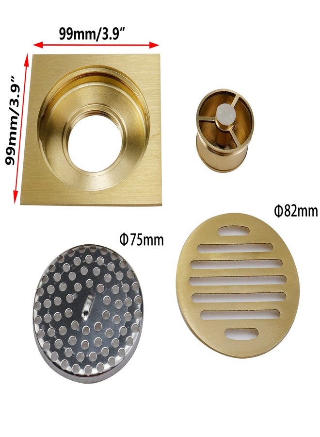 Antrader 3.9-inch Copper Shower Floor Drain with Removable Strainer Cover, Square Anti-Clogging Bathroom Accessory, Gold - Image 3
