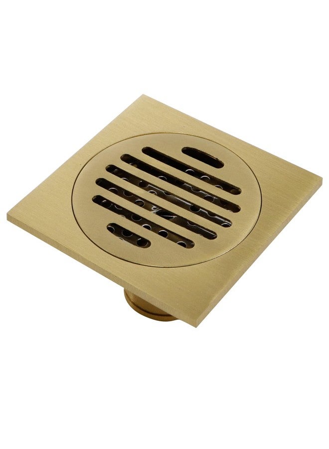Antrader 3.9-inch Copper Shower Floor Drain with Removable Strainer Cover, Square Anti-Clogging Bathroom Accessory, Gold - Image 1