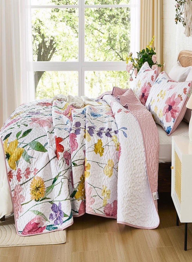 Anibedding Quilt Set Full Size, Reversible Pink Floral Bedspread Soft Microfiber Lightweight Quilt Bedding Sets Flower Coverlet for All Season(Full, 78"x90") - Image 3