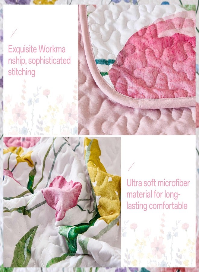 Anibedding Quilt Set Full Size, Reversible Pink Floral Bedspread Soft Microfiber Lightweight Quilt Bedding Sets Flower Coverlet for All Season(Full, 78"x90") - Image 5
