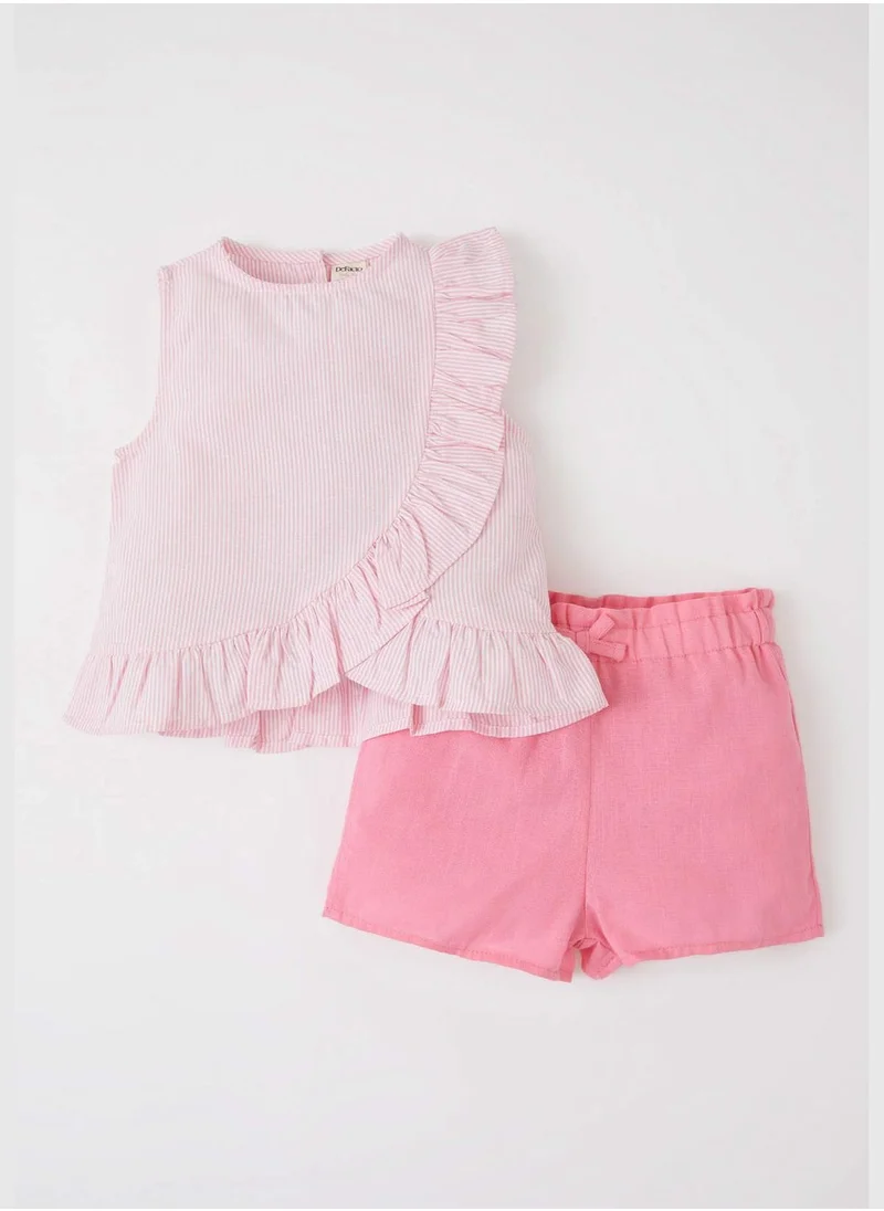 ديفاكتو Regular Fit Sleeveless Blouse & Mini Short Set