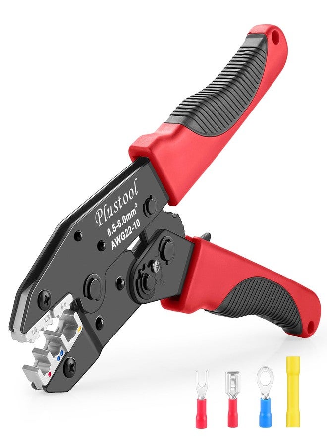 Plustool Crimping Tool for Insulated Electrical Connectors AWG 22-10 - Ratcheting Wire Terminal Crimper - Crimping Pliers - Crimper Tool Electrical - Crimp Tool - Image 1