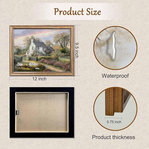 Yeechine Gold Framed Vintage Wall Art Classical French Village Garden Painting Canvas Print Bedroom Dining Room Farmhouse Wall Decor (cottage, 12L x 9.5W) - Image 2