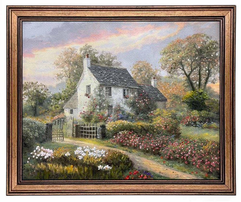 Yeechine Gold Framed Vintage Wall Art Classical French Village Garden Painting Canvas Print Bedroom Dining Room Farmhouse Wall Decor (cottage, 12L x 9.5W) - Image 1