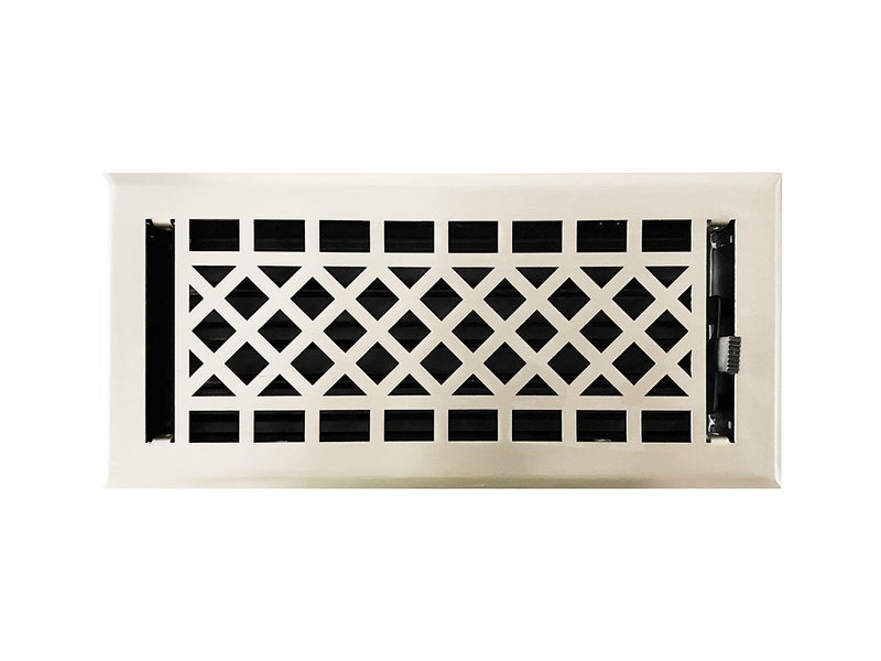 EMPIRE REGISTER CO شركة إمباير ريجستر، غطاء تهوية - 4×10 بوصة، تصميم فني وحرفي، تشطيب نيكل مصقول، أغطية تهوية أرضية شديدة التحمل، مزودة بمخمد معدني. أغطية تهوية للأرضيات المنزلية فقط. - Image 1