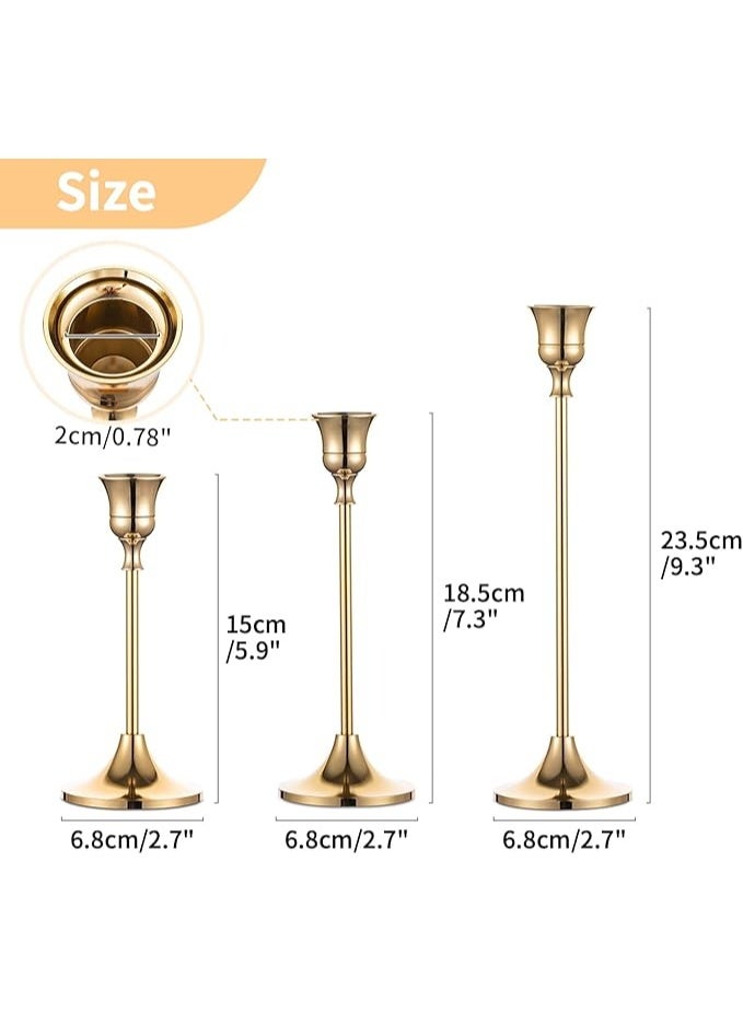 Candlestick Holders Taper Candle Holders, Set of 3 Candle Stick Holders Set, Brass Gold Candlestick Holder Set, Vintage Modern Decorative Centerpiece for Table Mantel Wedding Housewarming Gift - Image 5