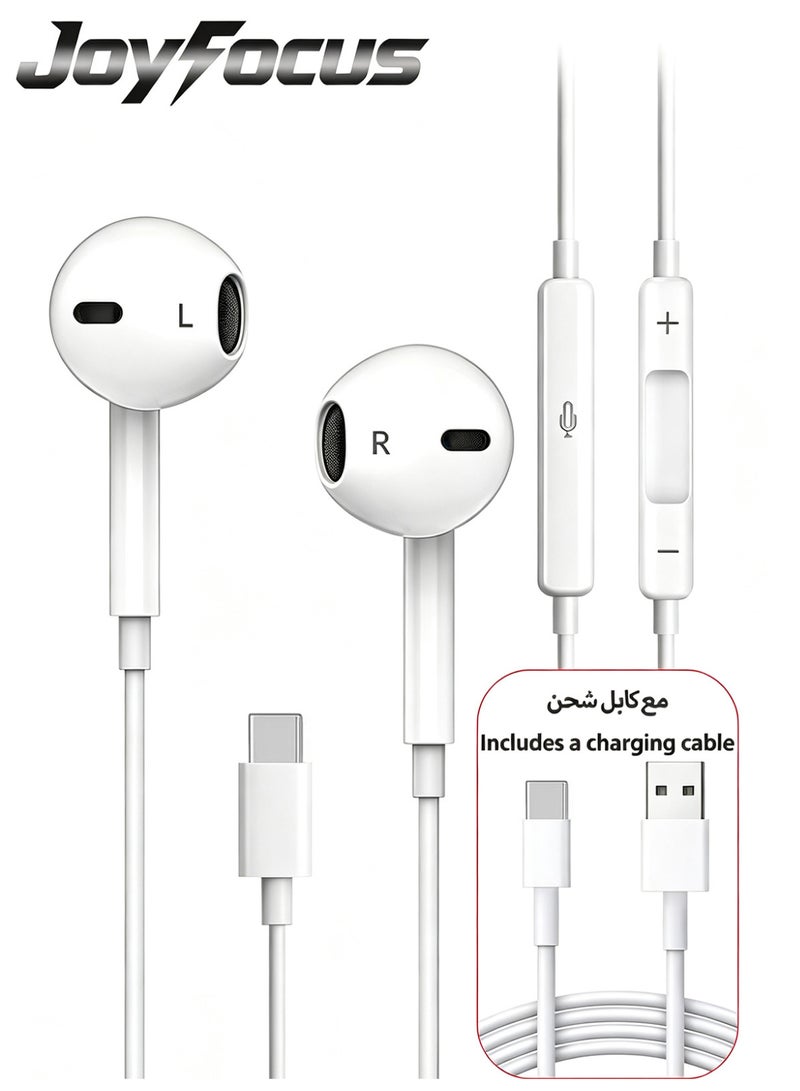 JOYFOCUS Type-C Wired In-Ear Headphones Earbuds, HIFI Headphones, Supports Voice Calls, Compatible with iPhone Series, iPhone 17 Pro Max, Samsung Series, Huawei, Honor and other devices with USB C audio port.Comes with a charging cable - Image 1