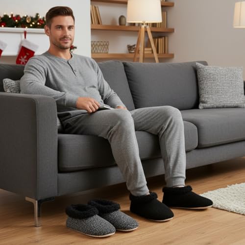 cosyone1997 2-Pair Mens Slippers Indoor Sherpa Lined Fuzzy Slipper Socks Non Slip Gripper Soles Size 12-13 - Image 2