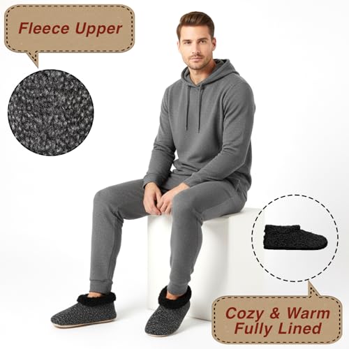 cosyone1997 2-Pair Mens Slippers Indoor Sherpa Lined Fuzzy Slipper Socks Non Slip Gripper Soles Size 12-13 - Image 4