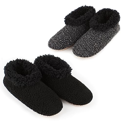 cosyone1997 2-Pair Mens Slippers Indoor Sherpa Lined Fuzzy Slipper Socks Non Slip Gripper Soles Size 12-13 - Image 1