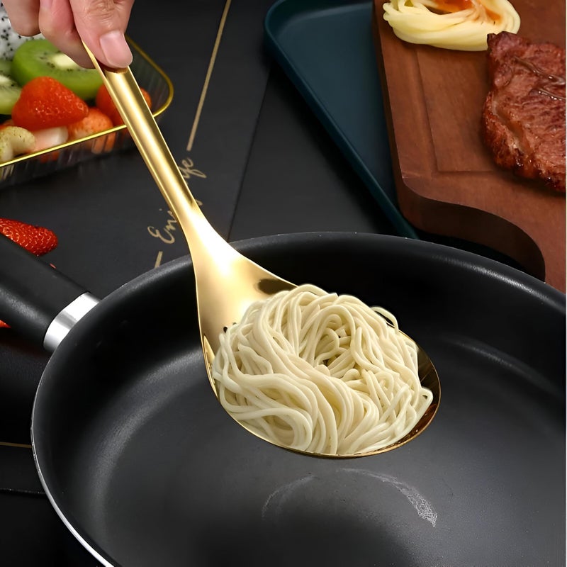 Classic Ladle - Durable Gold and Silver Stainless Steel Kitchen Skimmer Set Offering Precision Filtration for Broth, Fried Foods, and Stylish Table Presentation - Image 2