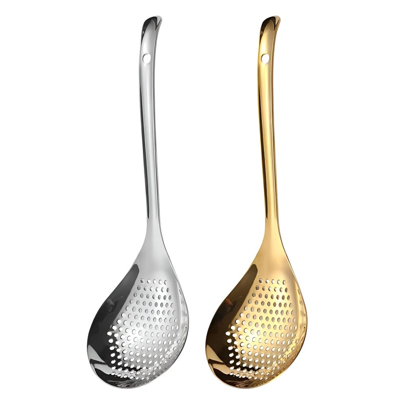 Classic Ladle - Durable Gold and Silver Stainless Steel Kitchen Skimmer Set Offering Precision Filtration for Broth, Fried Foods, and Stylish Table Presentation - Image 3