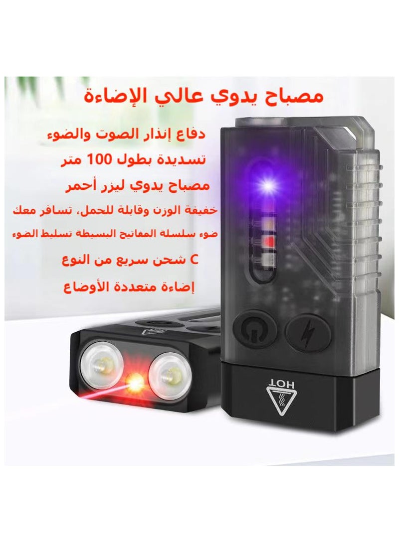 Powerful Mini EDC Flashlight with Red Laser Light, 365nm White/Red/UV/Blue/ Warm Light, High Lumens 1000 LM USB C Rechargeable LED  FlashLight-14 Modes,Tail Magnet, 80DB Beeping Sound, Black(V10L) - Image 2