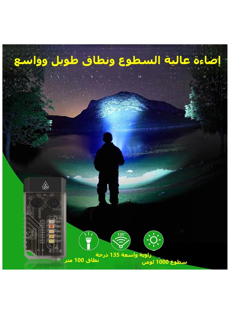 Powerful Mini EDC Flashlight with Red Laser Light, 365nm White/Red/UV/Blue/ Warm Light, High Lumens 1000 LM USB C Rechargeable LED  FlashLight-14 Modes,Tail Magnet, 80DB Beeping Sound, Black(V10L) - Image 4