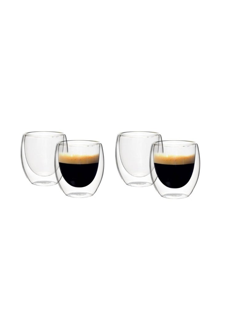 Borosilicate Double Wall Glass Tumbler Cups 4-Piece Set, 80 ml