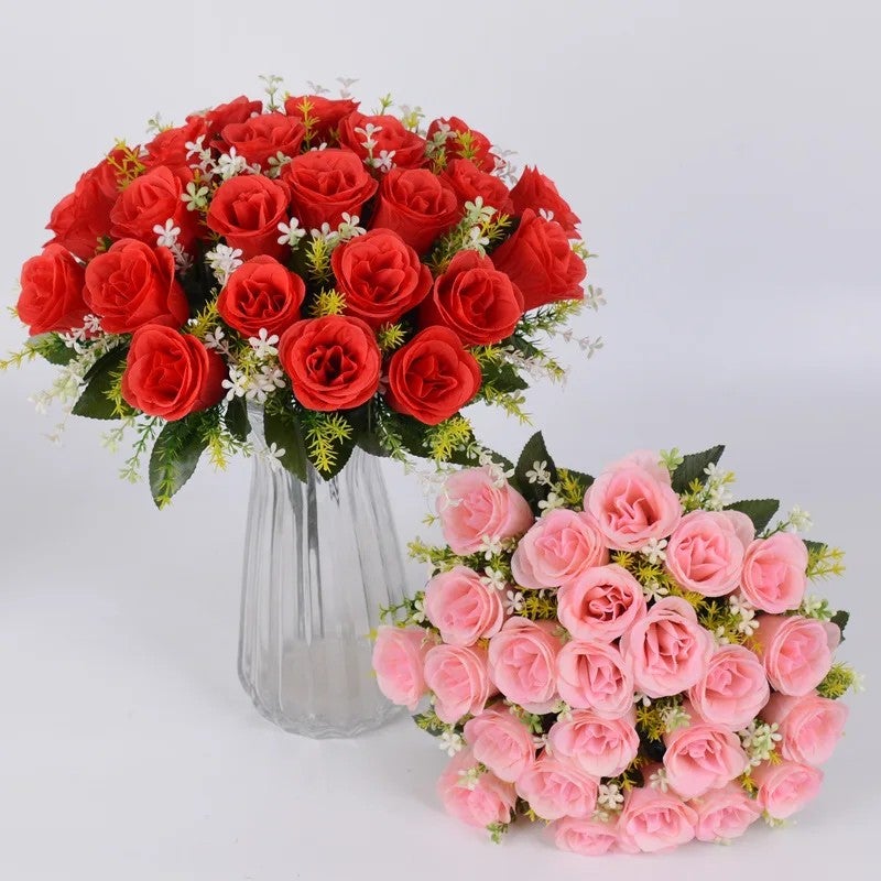 Bluejw Silk Rose Tea Table Set Handmade Christmas Mother's Day Dried Flower Lead Road Bouquet Wedding Thanksgiving Home Decor Dried Plants - Image 5