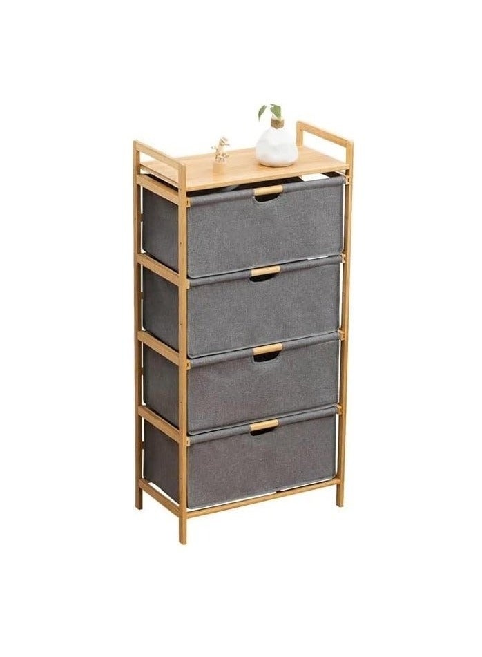 JOMILA 4 Tier Freestanding Storage Shelf Hamper with Pull Out Drawers for Towels Linens Sheets Clothes - Natural Bamboo Wooden Organizer Basket for Bedroom Bathroom Laundry  - Image 3