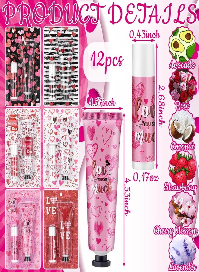 Loopeer 12 Sets Valentine's Day Hand Cream Lip Balm Bulk Gifts Galentine's Day Gift Valentine Party Favor Love Heart Mini Travel Size Moisturizing Hand Lotion for Women Coworker Teacher Nurse, 30 ml - Image 2