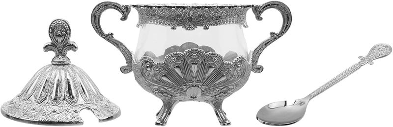 Tsnamay 6.1" Sugar Bowl with Lid and Spoon for Kitchen Coffee Bar and Wedding Party,Sugar Container for Sugar Cube and Powder Sugar,Salt Server,Silver - Image 4