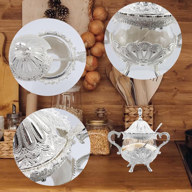 Tsnamay 6.1" Sugar Bowl with Lid and Spoon for Kitchen Coffee Bar and Wedding Party,Sugar Container for Sugar Cube and Powder Sugar,Salt Server,Silver - Image 5