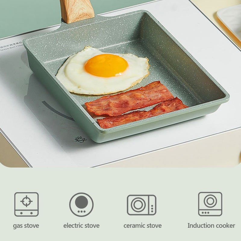 Japanese Omelette Pan Maifan Stone Non-stick Egg Roll Pan Frying Pan With Wood Handle for Baby Kids Food Cooking - Image 5