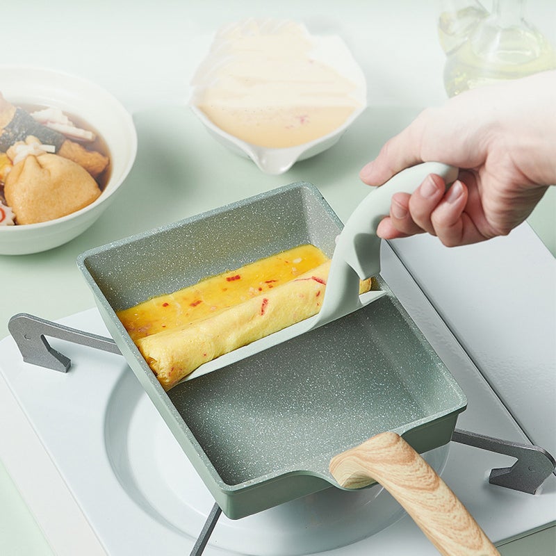 Japanese Omelette Pan Maifan Stone Non-stick Egg Roll Pan Frying Pan With Wood Handle for Baby Kids Food Cooking - Image 3