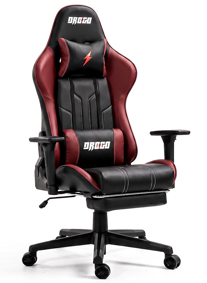 DROGO Wrath Pro Ergonomic Gaming Chair, Computer Chair with Adjustable Seat, PU Leather, 3D Armrest, Memory Foam Head & Lumbar Support Pillow Home & Office Chair with Footrest & Recline Black / Wine Red - Image 1