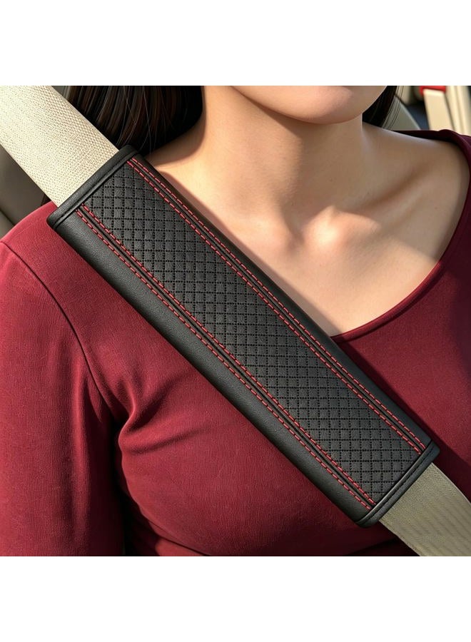 JAVMOO Seat Belt Pads Leather Seat Belt Covers More Comfort Driving Cushion Helps Protect Your Neck and Shoulders Suit for Car, Truck, SUV, Airplane,Camera Backpack Straps-2Pcs - Image 1