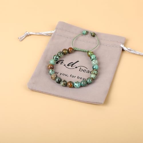 AD Beads Natural 8mm Gemstone Bracelets Healing Power Crystal Macrame Adjustable 7-9 Inch (African Turquoise) - Image 3