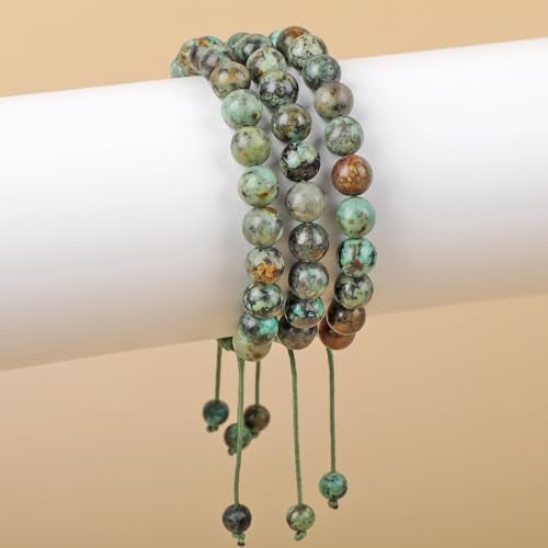 AD Beads Natural 8mm Gemstone Bracelets Healing Power Crystal Macrame Adjustable 7-9 Inch (African Turquoise) - Image 2
