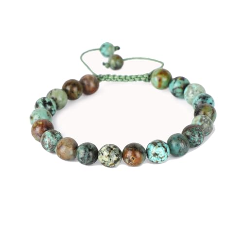 AD Beads Natural 8mm Gemstone Bracelets Healing Power Crystal Macrame Adjustable 7-9 Inch (African Turquoise) - Image 1