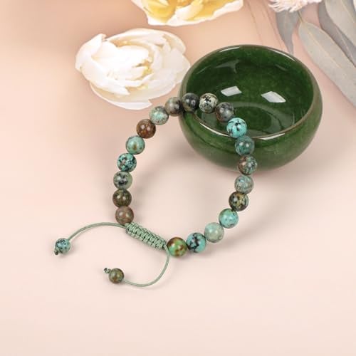 AD Beads Natural 8mm Gemstone Bracelets Healing Power Crystal Macrame Adjustable 7-9 Inch (African Turquoise) - Image 4