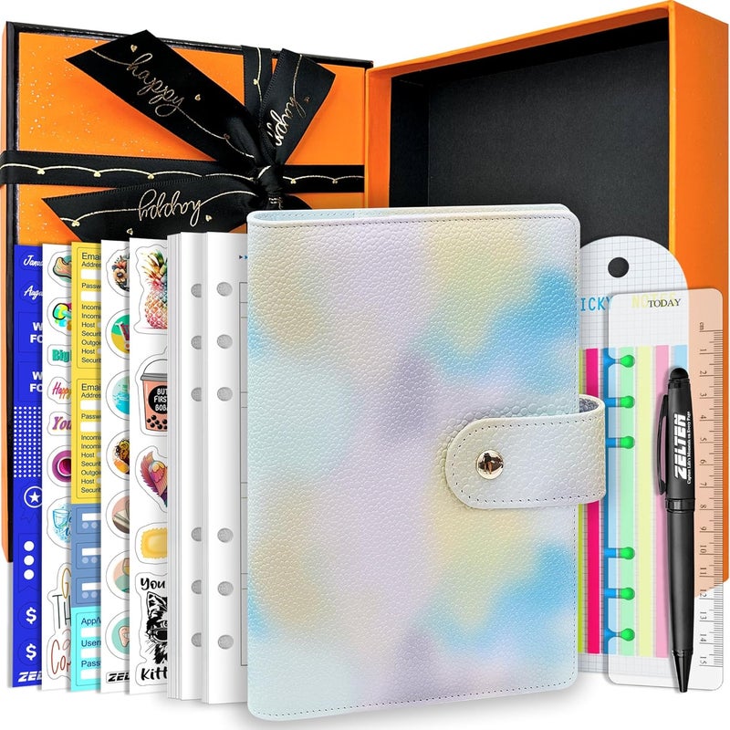 Zelten PU Leather Personal Notebook Planner with 80 Pages Loose-Leaf Papers 6 Holes Ring Binder Pen Holder Magnetic Buckle (Blue Dream, A6 Gift Box) - Image 1