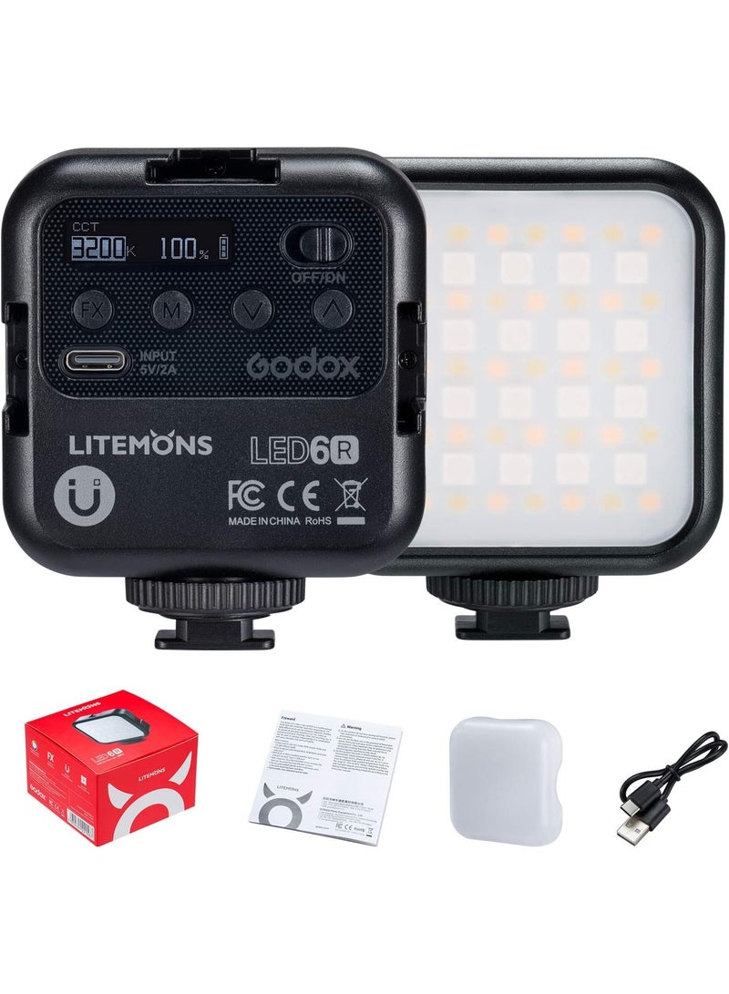 Godox LITEMONS LED6R RGB LED Video Light, Rechargeable LED Camera Light, HSI Adjustable 36000 Colors, CCT Bicolor 3200K-6500K, CRI 95, 13 FX Light Effects with 3 Cold Shoe, Support Magnetic Attraction  - Image 1