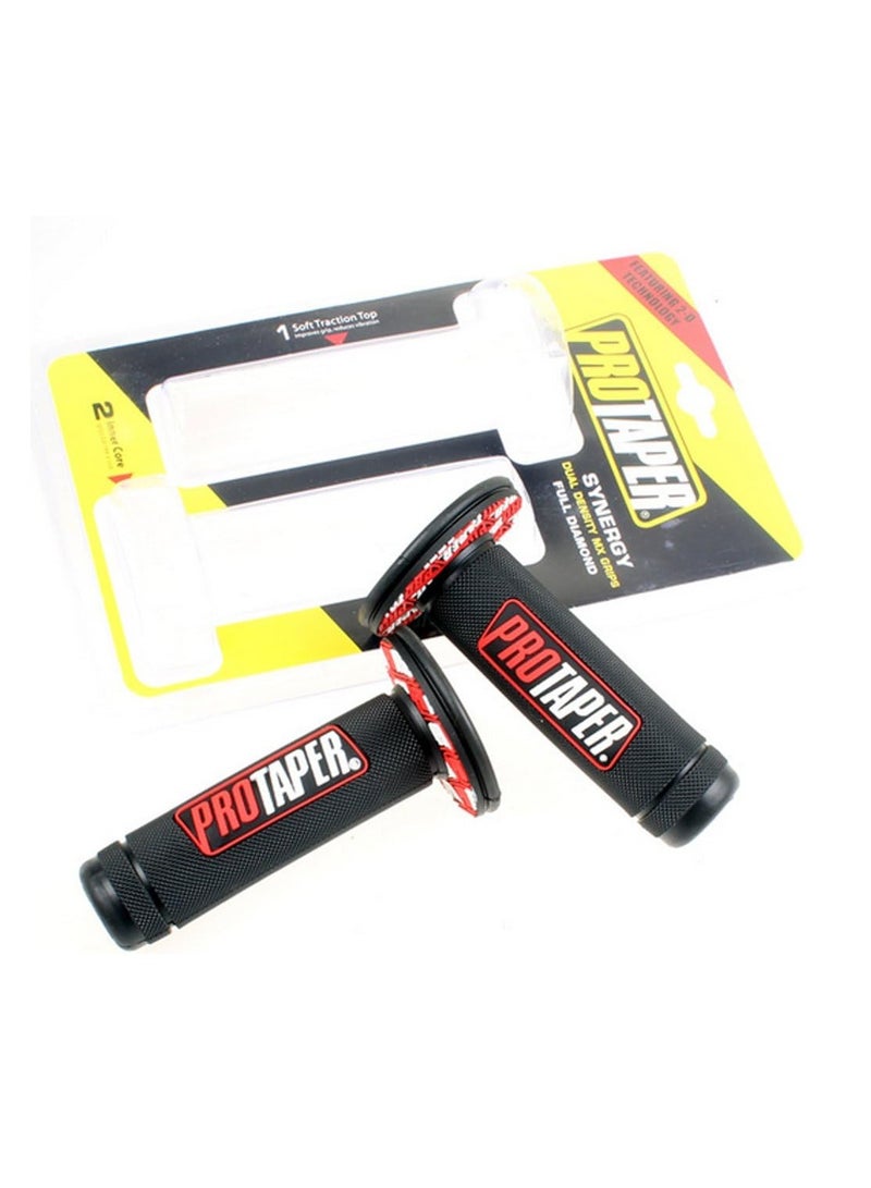 Pro Tapes زوج من مقبضات اليد من هلام المطاط لمقود الدراجة النارية، أحمر وأسود - Image 2