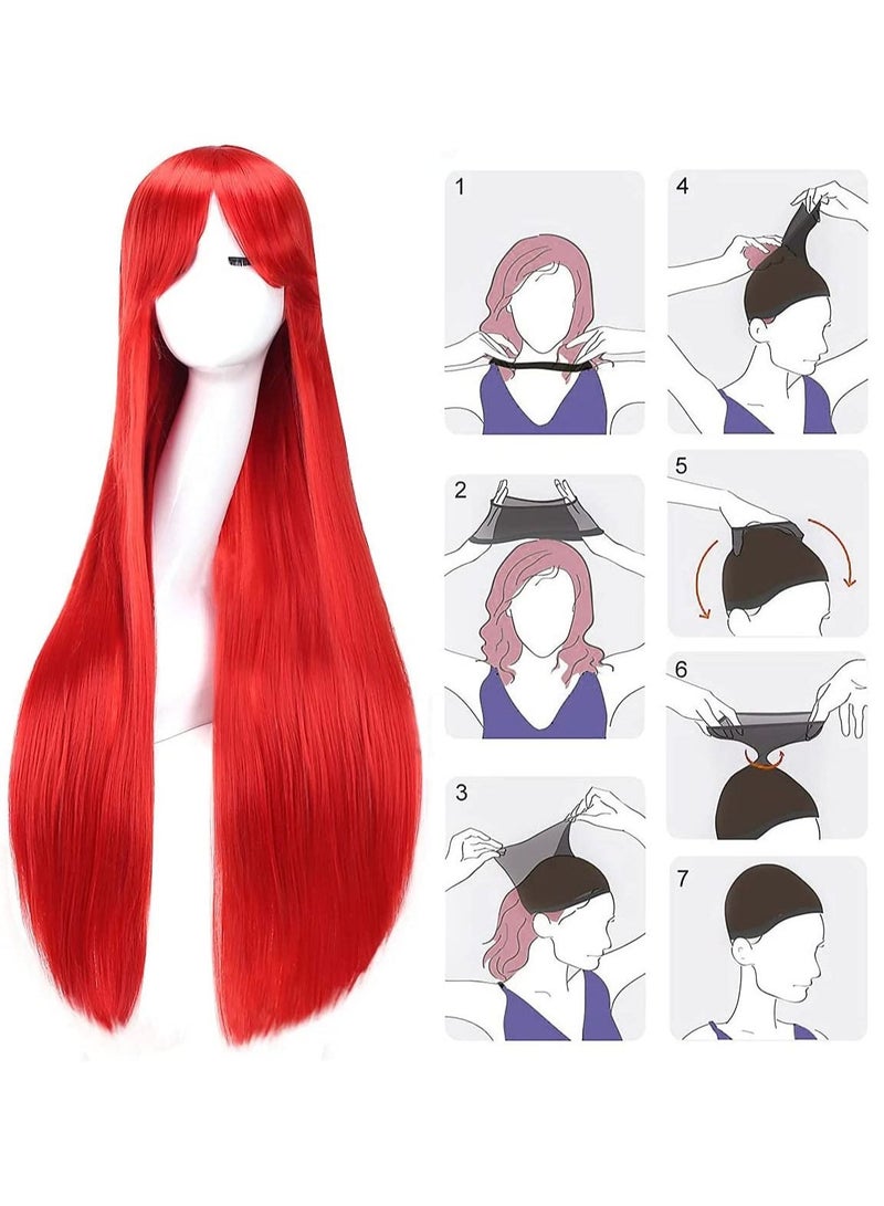 إستيل شعر مستعار Estelle بطول 32 بوصة 80 سم طويل مستقيم أنيمي أزياء المرأة تأثيري باروكة شعر مستعار للحفلات مع غطاء شعر مستعار مجاني أحمر - Image 5