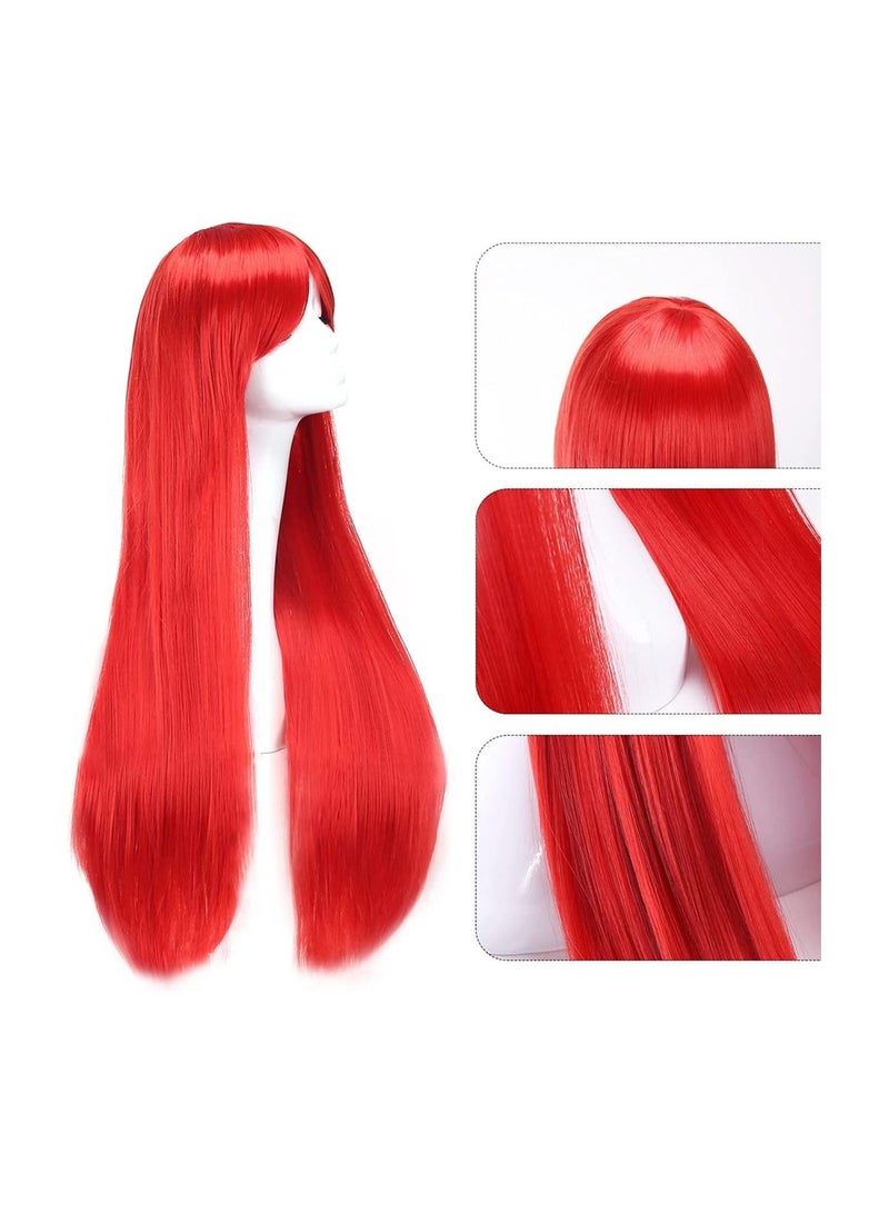 إستيل شعر مستعار Estelle بطول 32 بوصة 80 سم طويل مستقيم أنيمي أزياء المرأة تأثيري باروكة شعر مستعار للحفلات مع غطاء شعر مستعار مجاني أحمر - Image 2
