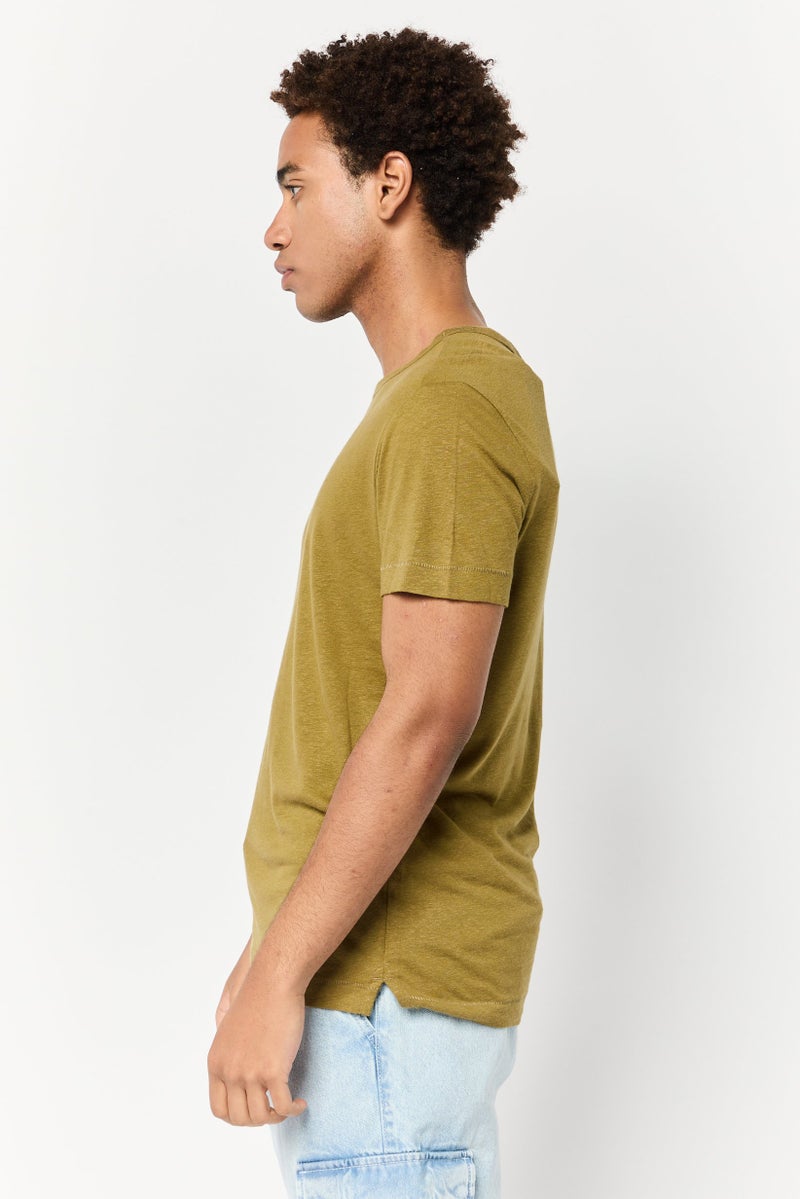 Celio Men Crew Neck Short Sleeve Solid T Shirt, Khaki - Image 3