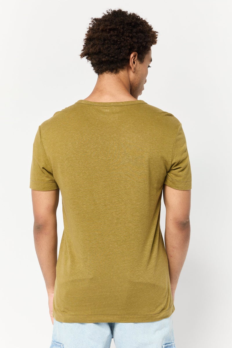 Celio Men Crew Neck Short Sleeve Solid T Shirt, Khaki - Image 4