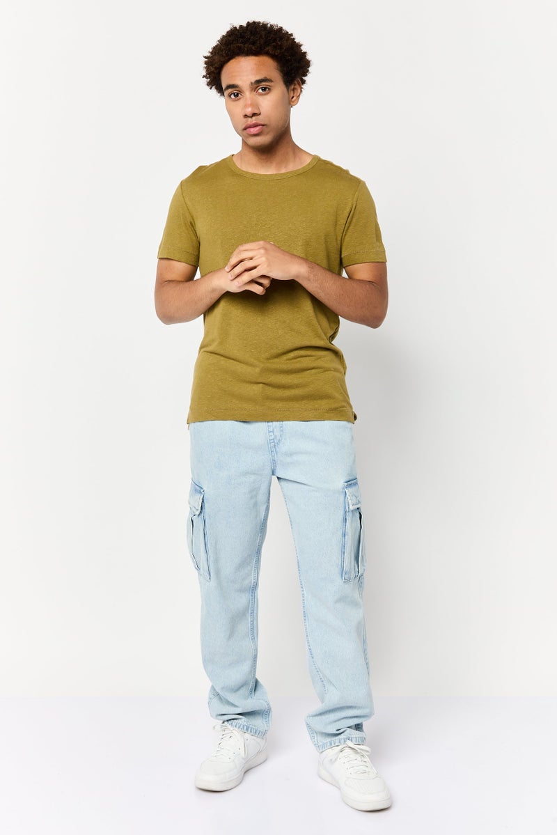 Celio Men Crew Neck Short Sleeve Solid T Shirt, Khaki - Image 2